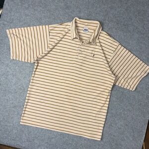 Lightning Bolt Mens XXL Terry Cloth Striped Polo Shirt Short Sleeve Tan Brown